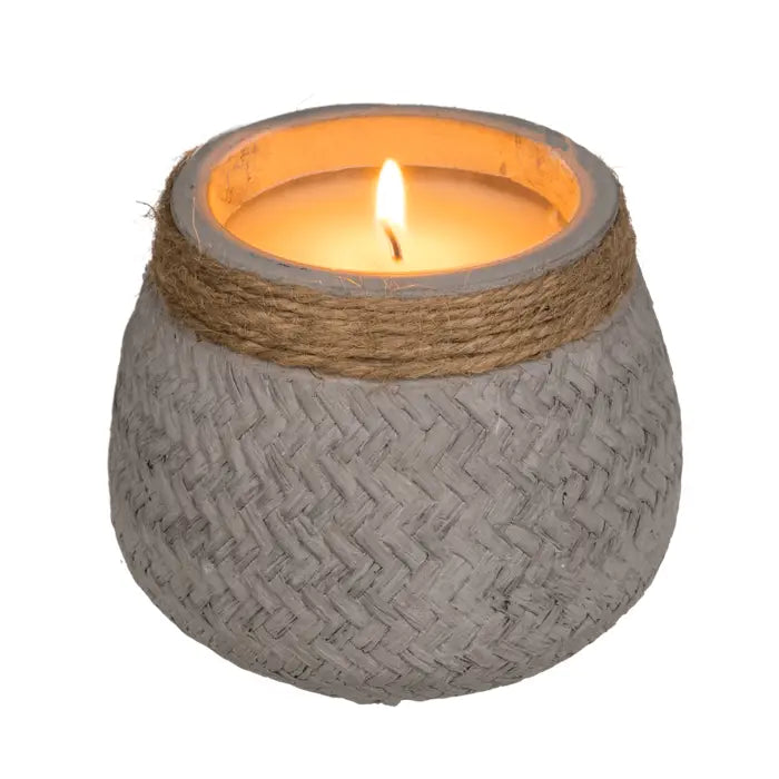Lys i sementpotte med jute