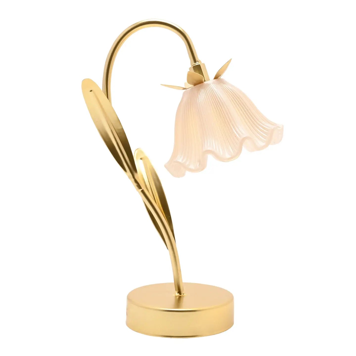 Bordlampe med blomstermotiv og batteri – gull 28 cm