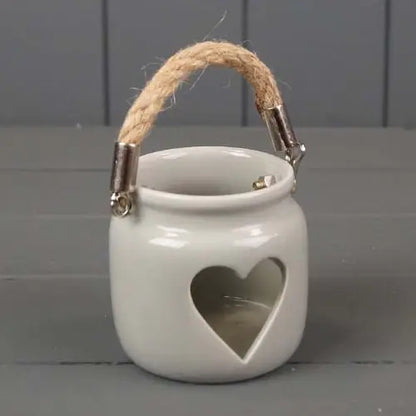 Porselen Telysholder – Hjerte med Tauhåndtak