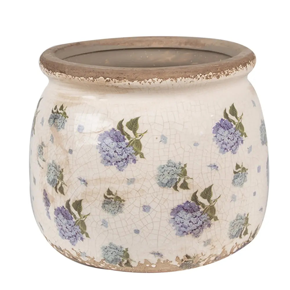 Blomsterpotte med blomstermønster – beige & blå Ø16 cm