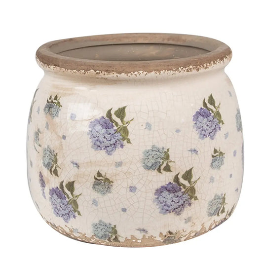 Blomsterpotte med blomstermønster – beige & blå Ø16 cm