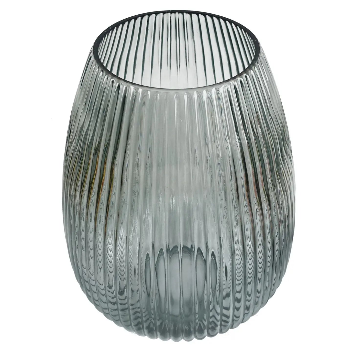 Botanik Glassvase med Rillet Mønster – Røykgrå – 30 cm