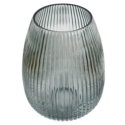 Botanik Glassvase med Rillet Mønster – Røykgrå – 30 cm