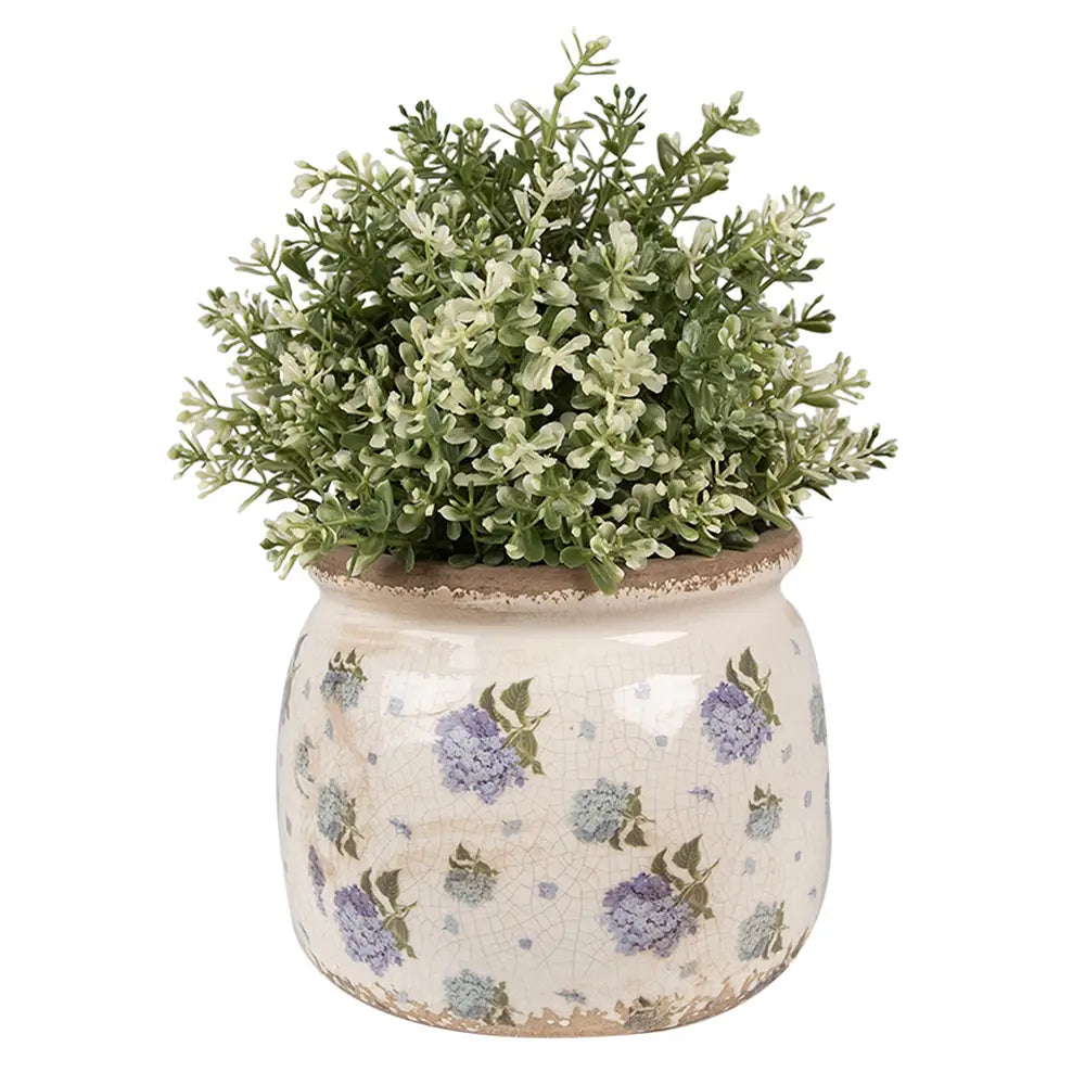 Blomsterpotte med blomstermønster – beige & blå Ø16 cm