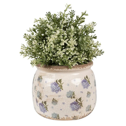 Blomsterpotte med blomstermønster – beige & blå Ø16 cm
