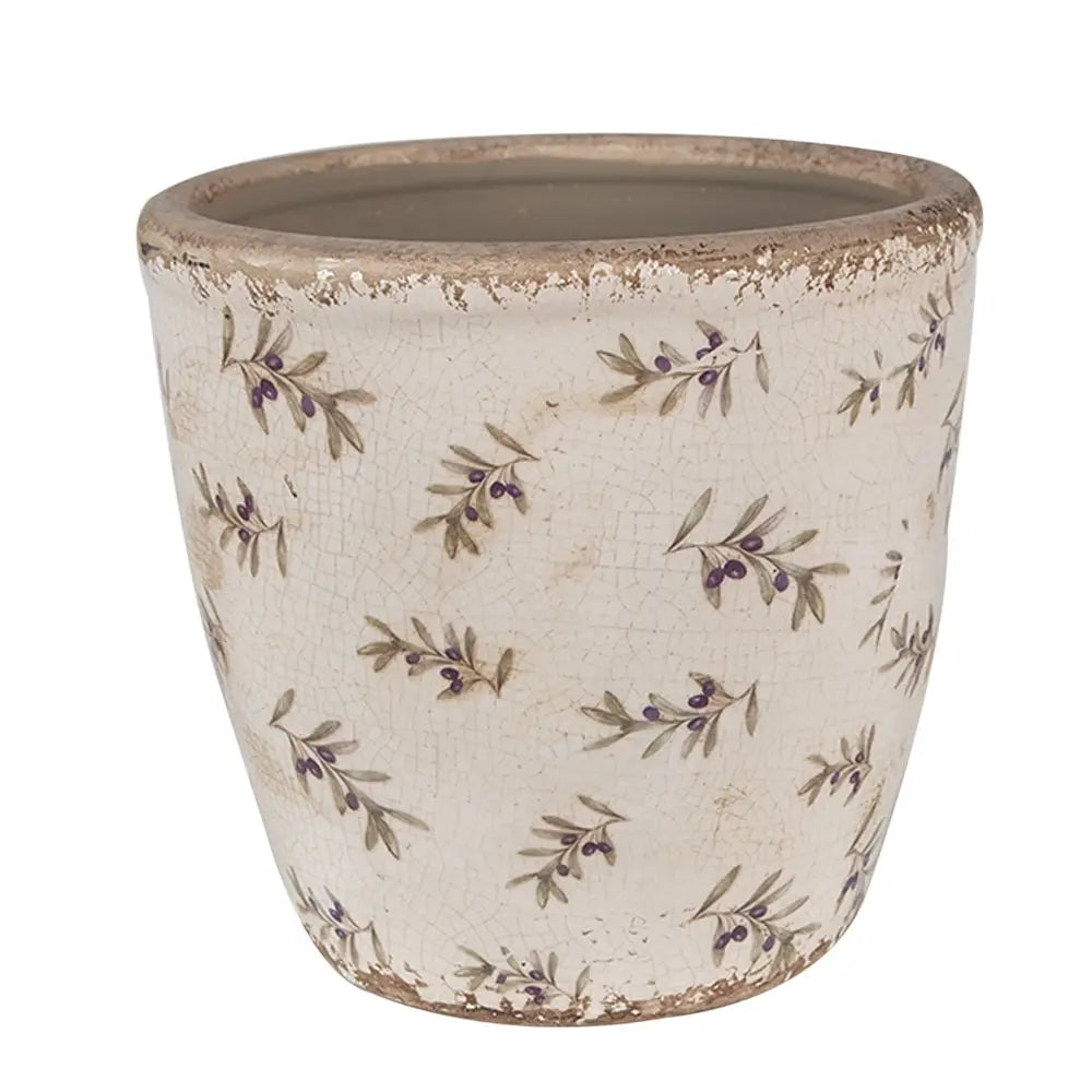 Blomsterpotte – Beige/Blå med olivendesign, 16 x 16 x 16 cm