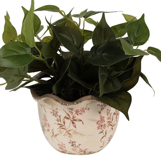 Blomsterpotte – Beige/Rød med blomsterdetaljer