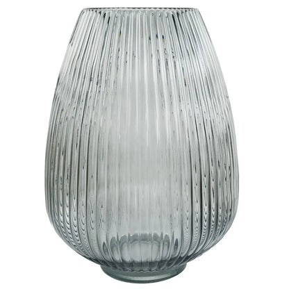 Botanik Glassvase med Rillet Mønster – Røykgrå – 30 cm