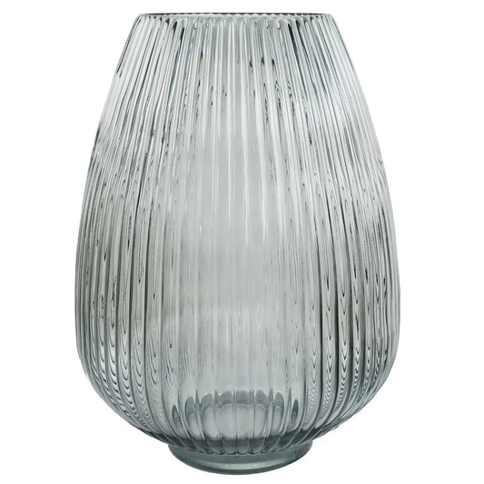 Botanik Glassvase med Rillet Mønster – Røykgrå – 30 cm