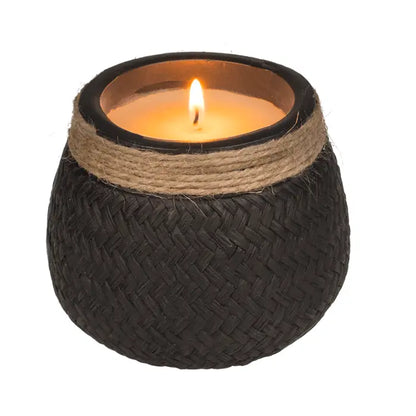 Lys i sementpotte med jute