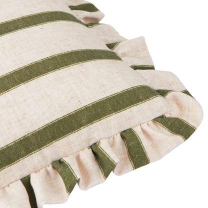 Connie pyntepute grønn med striper  og volangkant – 45 x 45 cm