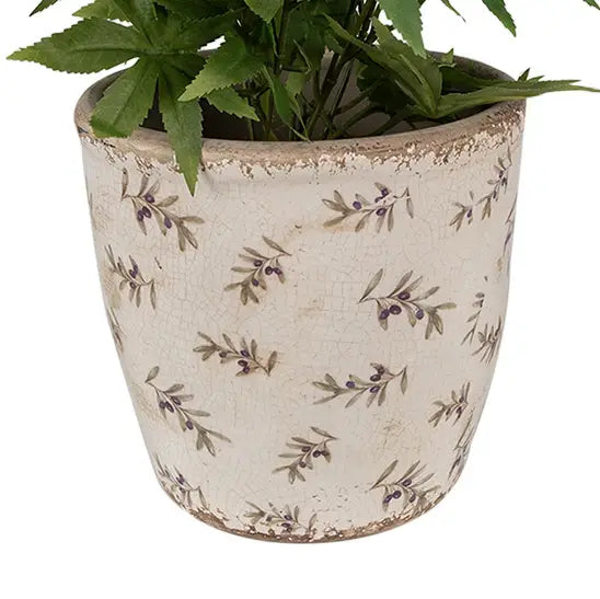 Blomsterpotte – Beige/Blå med olivendesign, 16 x 16 x 16 cm