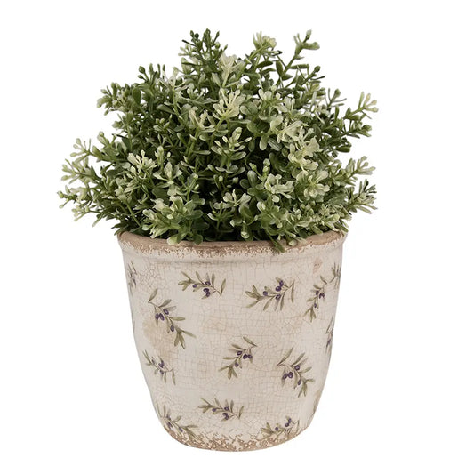 Blomsterpotte – Beige/Blå, olivendesign 14 x 14 x 13 cm