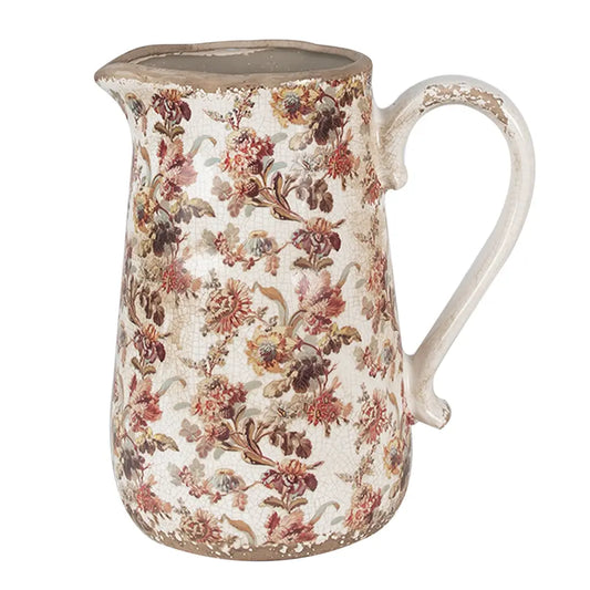 Dekorativ kanne i keramikk – beige & rosa 23 cm