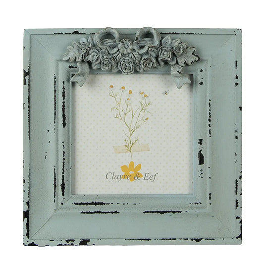 Fotoramme – Grønn med blomster (10 x 10 cm, MDF/Glass)