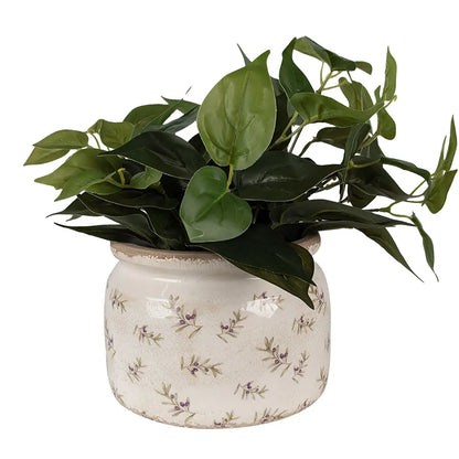 Blomsterpotte – Beige/Blå med olivendesign 20 x 20 x 15 cm