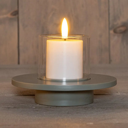 LED Utelys med 3D-Flamme – Olivengrønn – 14 cm