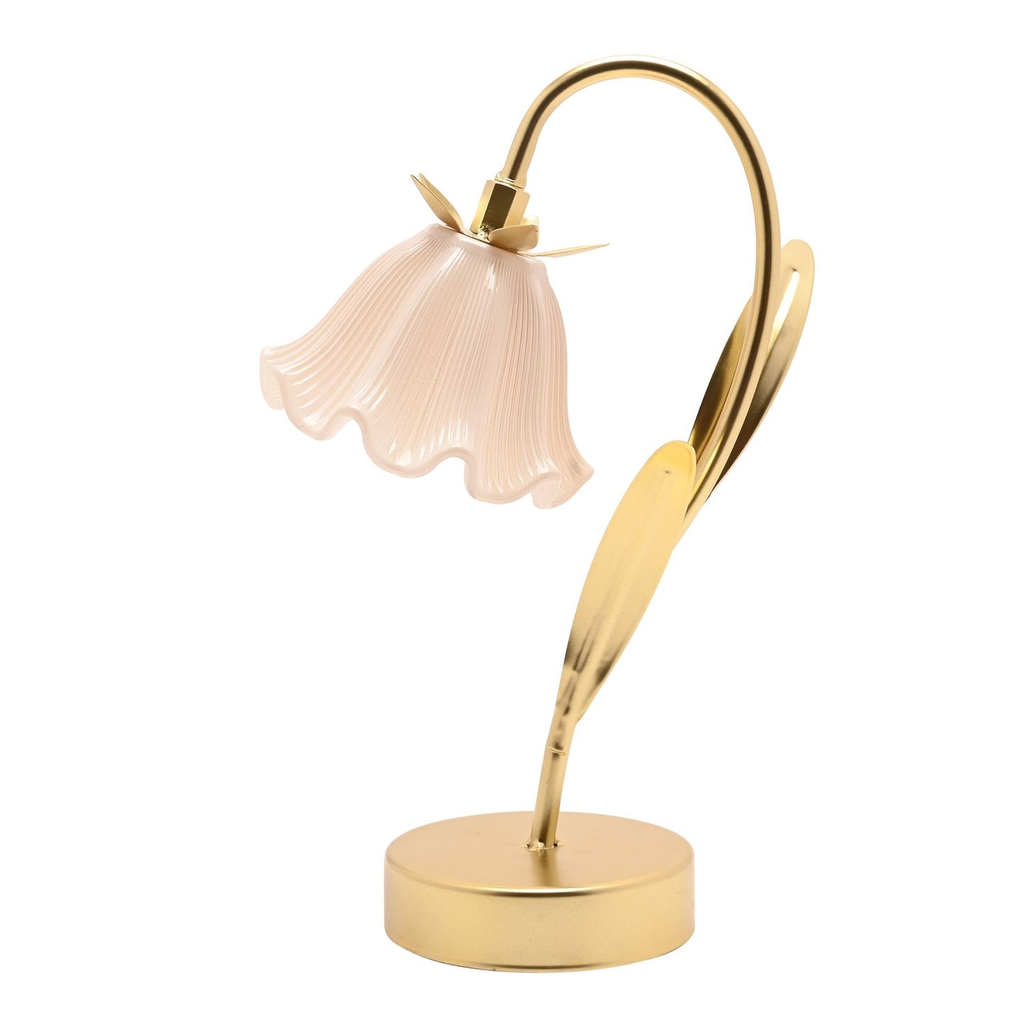 Bordlampe med blomstermotiv og batteri – gull 28 cm