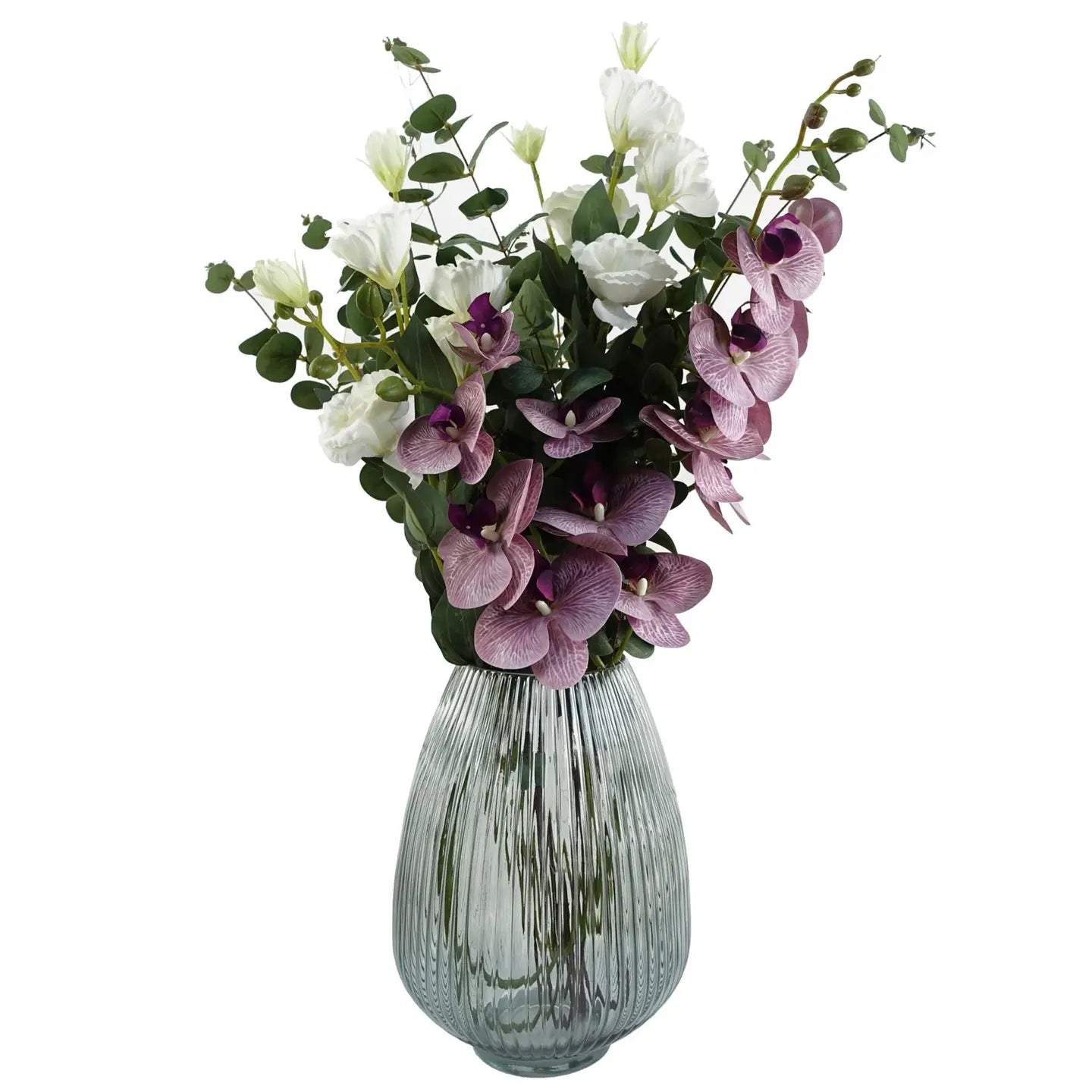 Botanik Glassvase med Rillet Mønster – Røykgrå – 30 cm