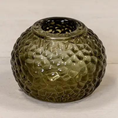 Rund Telysholder i Olivengrønt Glass