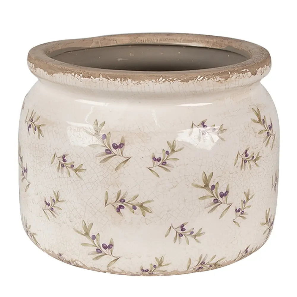Blomsterpotte – Beige/Blå med olivendesign 20 x 20 x 15 cm