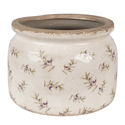 Blomsterpotte – Beige/Blå med olivendesign 20 x 20 x 15 cm