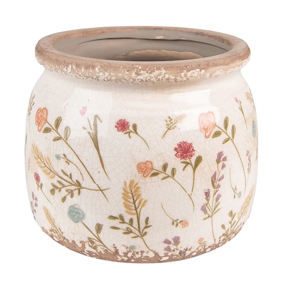 Blomsterpotte med blomstermønster – rosa & beige Ø15 cm