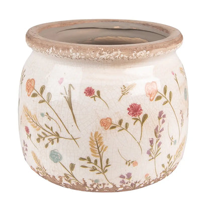 Blomsterpotte med blomstermønster – rosa & beige Ø15 cm