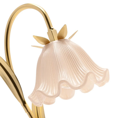 Bordlampe med blomstermotiv og batteri – gull 28 cm