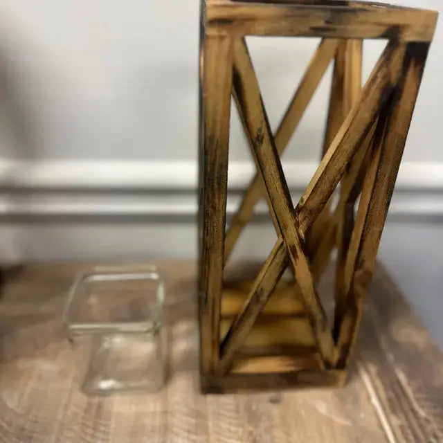Lanterner i tre med glass – sett med 2