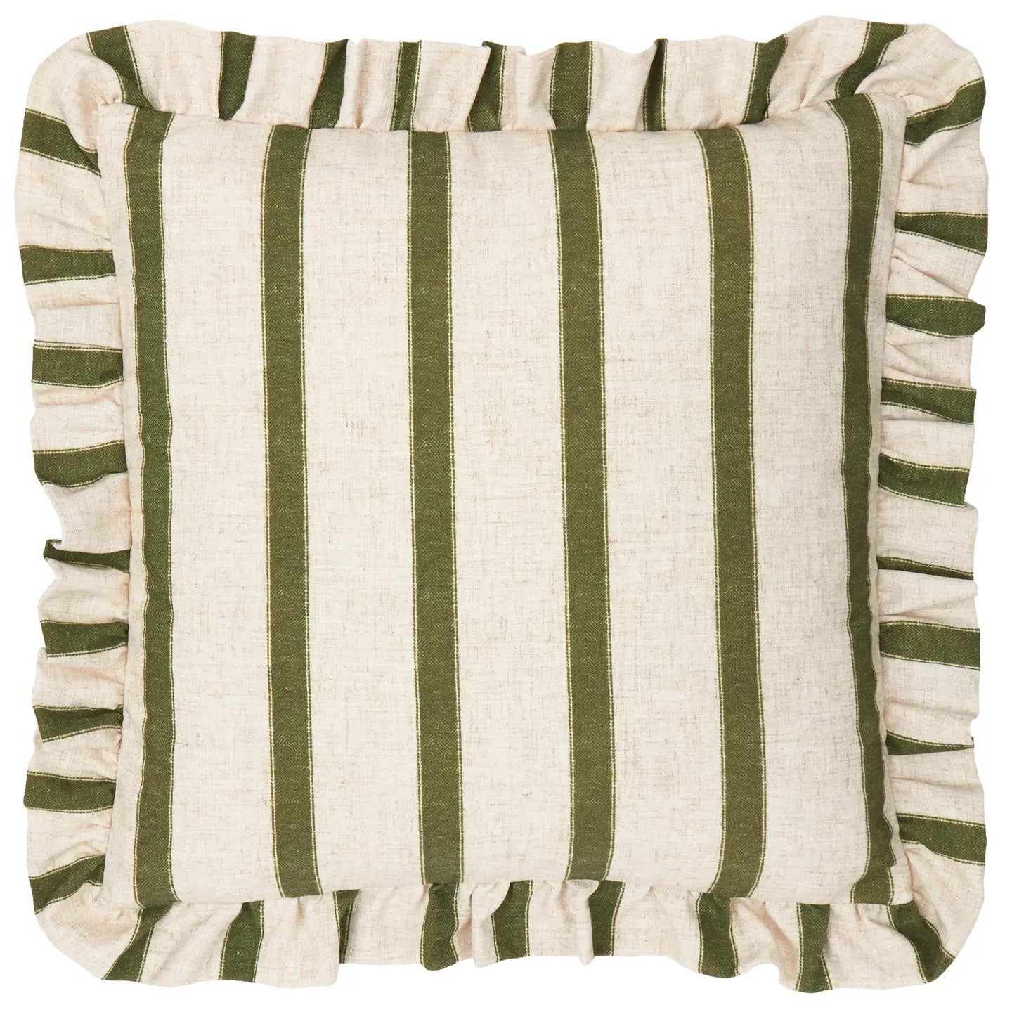 Connie pyntepute grønn med striper  og volangkant – 45 x 45 cm