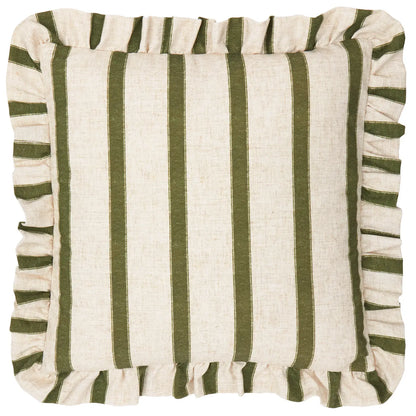 Connie pyntepute grønn med striper  og volangkant – 45 x 45 cm