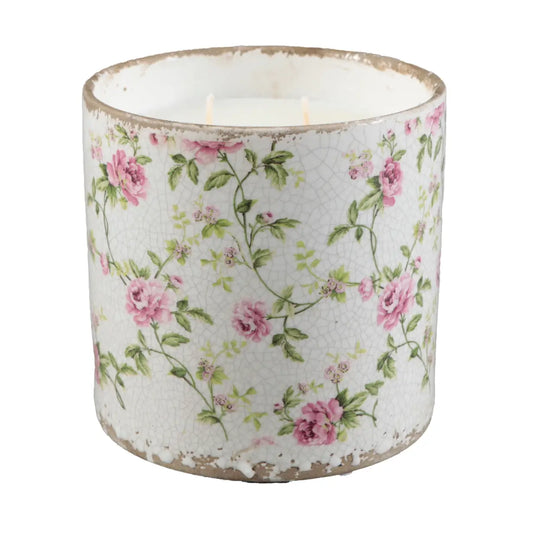 Duftlys i Keramikk med Blomstermønster – Rose Bud