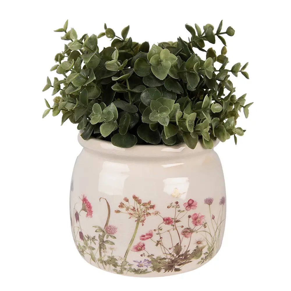 Blomsterpotte i Keramikk med Blomstermotiv | Dekorativ Potte