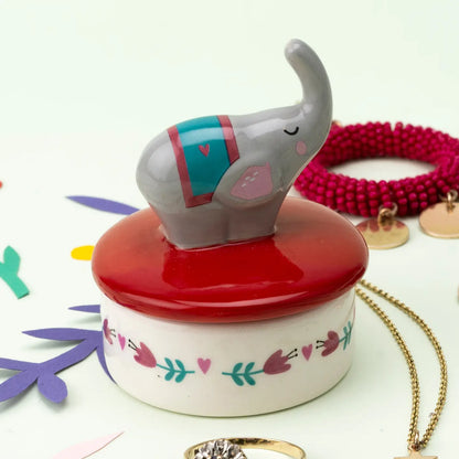 Keramikk Smykkekrukke med Elefantlokk