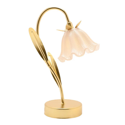 Bordlampe med blomstermotiv og batteri – gull 28 cm